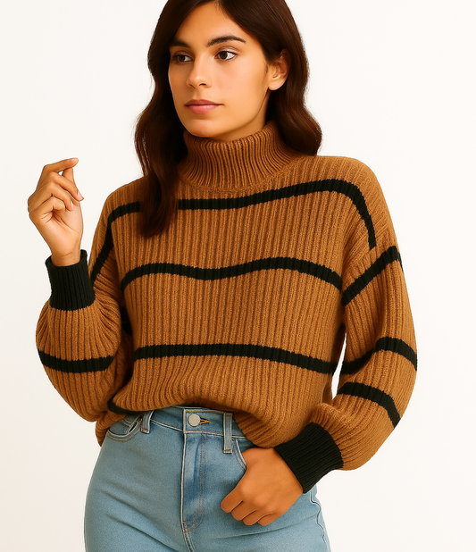 Sweter z golfem, dzianinowy | Klasyka i ciepło