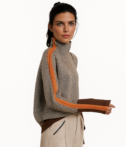 Sweter Armina z golfem i pomarańczowym detalem | Elegancja z charakterem