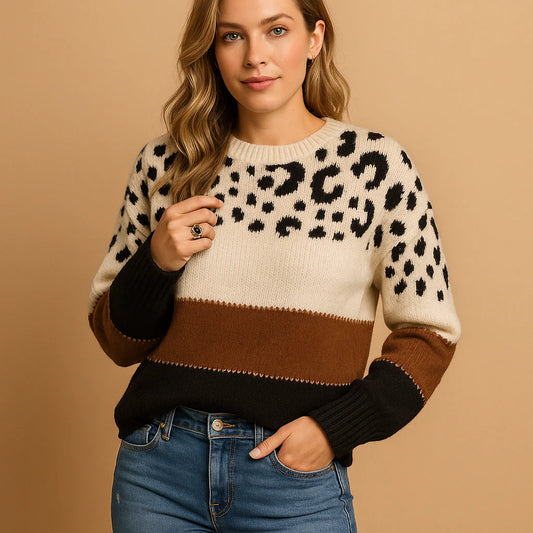 Sweter damski w panterkę | casual i elegancki